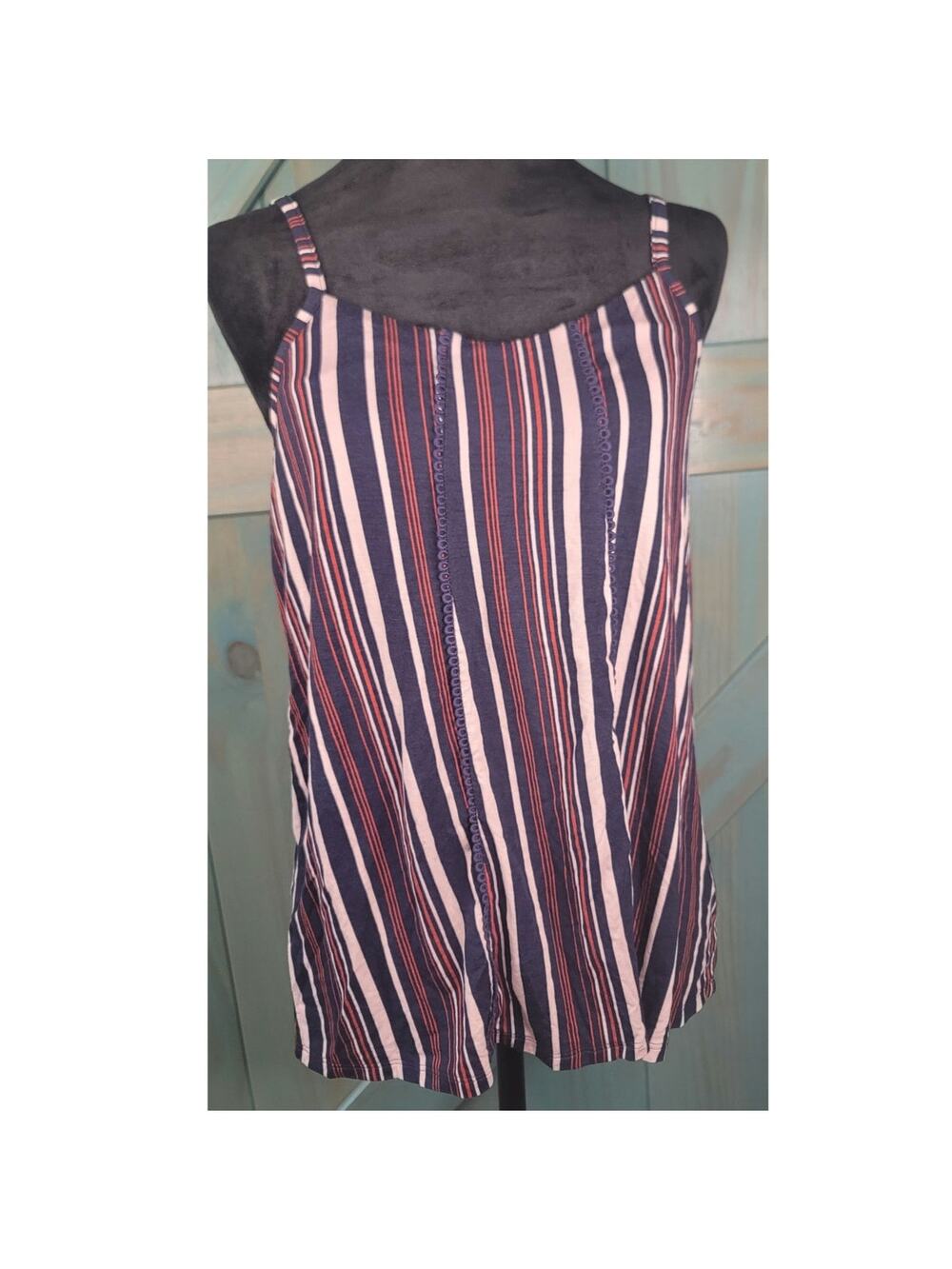 NWT Soma Navy Belle Stripe Cami Patriotic Red White & Blue Built in Bra V-neck